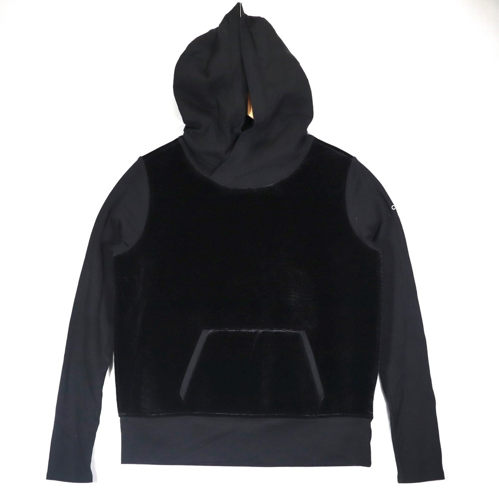 Alo Yoga Hoodie Womens Small Black Velvet Crossover Funnel Neck Pullover